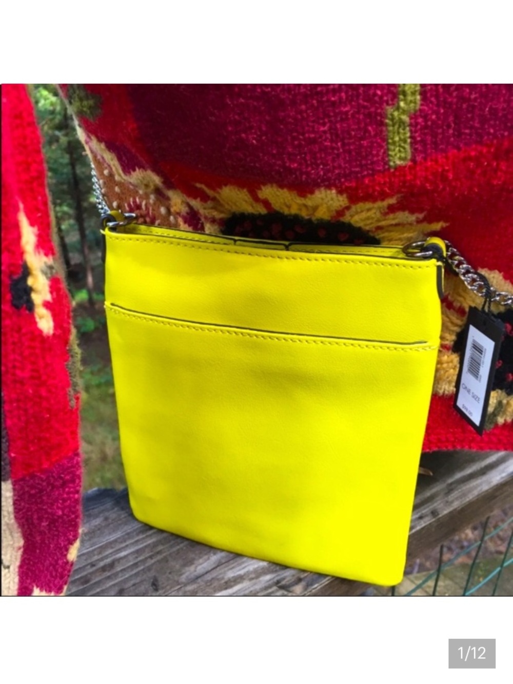 Banana Republic Neon Yellow Leather Crossbody with Silver Chain - Picture 2 of 10